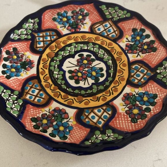 Puerto Rican Mexico Hand Painted Display Dish Colorful Ceramic Hanging Plates - Picture 3 of 6